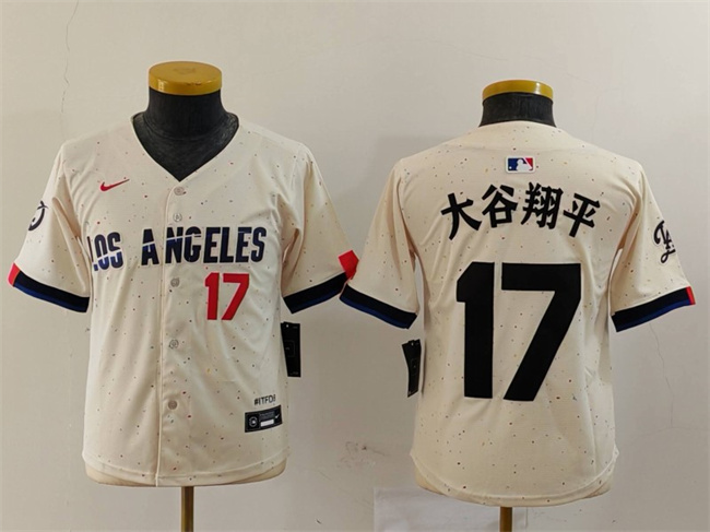 Youth Los Angeles Dodgers #17 大谷翔平 Cream With Patch Stitched Baseball Jersey